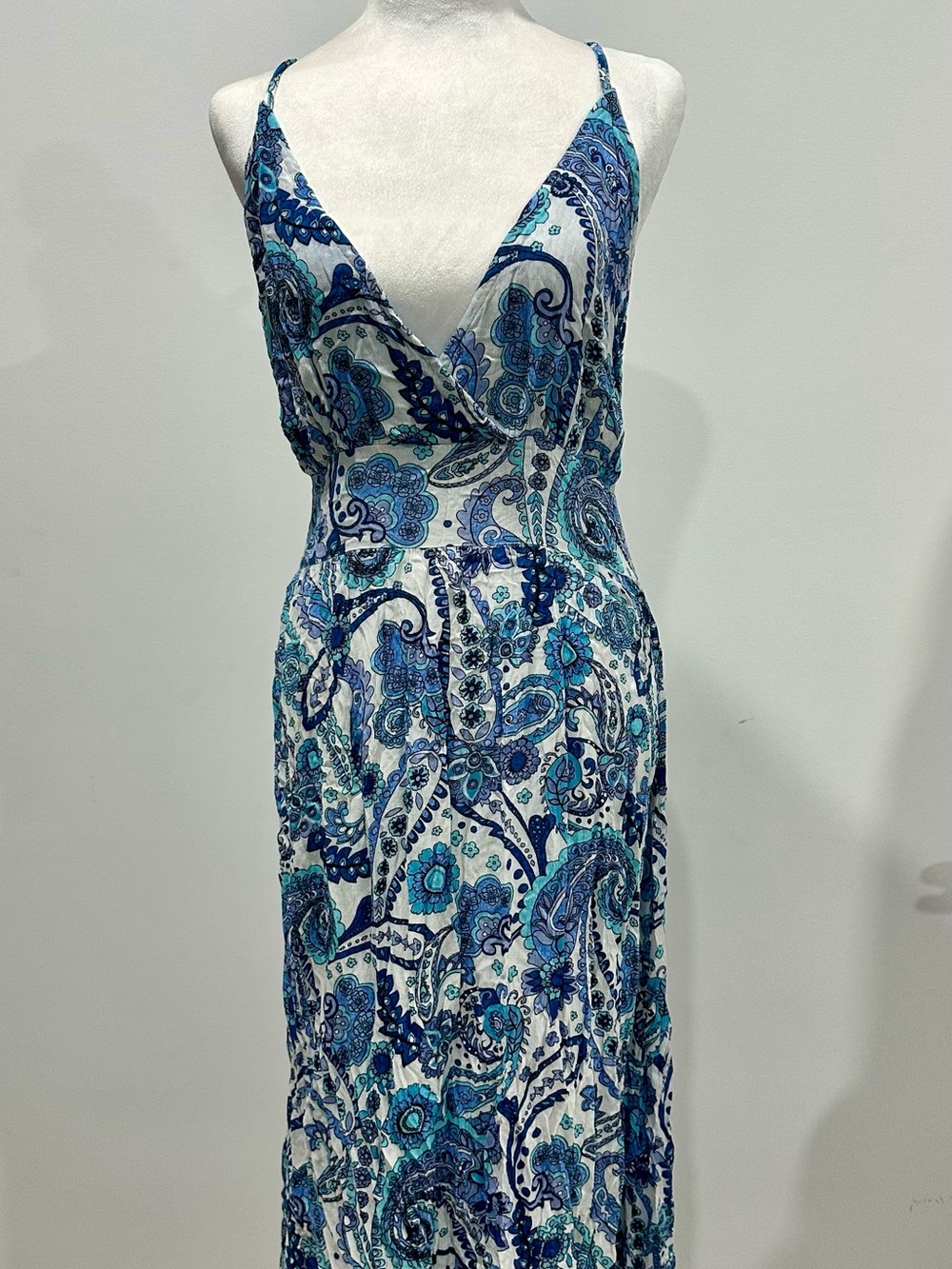 Blue Paisley V-Neck Maxi Dress